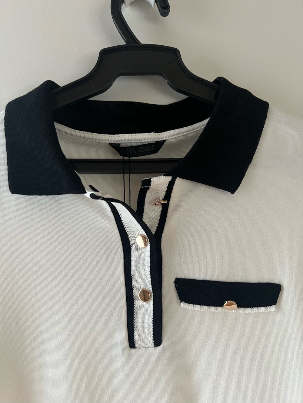 Zara White Polo with Black Contrast Collar and Trim